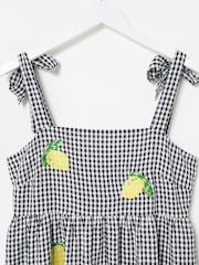 Oliver Bonas Black Gingham Lemon Embroidered Tiered Midi Dress - Image 5 of 7
