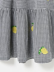 Oliver Bonas Black Gingham Lemon Embroidered Tiered Midi Dress - Image 7 of 7
