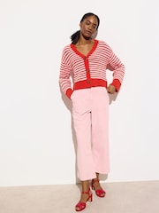Oliver Bonas Pink Cropped Wide Leg Jeans - Image 1 of 7