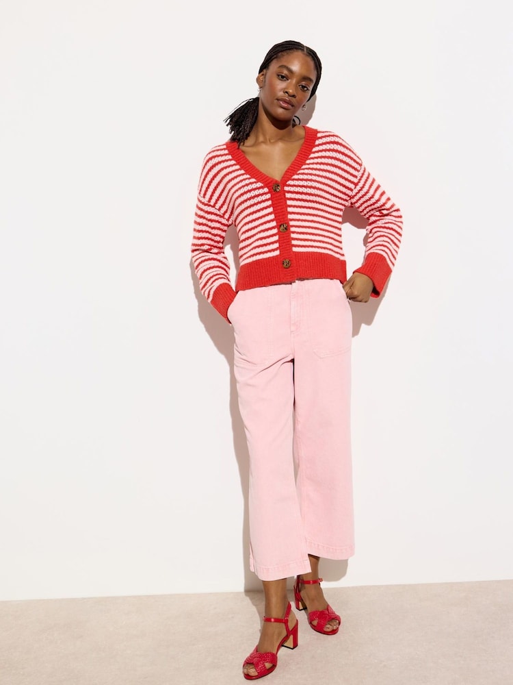 Oliver Bonas Pink Cropped Wide Leg Jeans - Image 1 of 7 Oliver Bonas Pink Cropped Wide Leg Jeans - Image 1 of 7