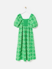 Oliver Bonas Floral Print Broderie Tile Puff Sleeve Midi Dress - Imagen 4 de 7
