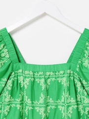 Oliver Bonas Floral Print Broderie Tile Puff Sleeve Midi Dress - Imagen 6 de 7