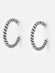 Oliver Bonas Black Juniper Twist Beaded Hoop Earrings - Image 1 of 5