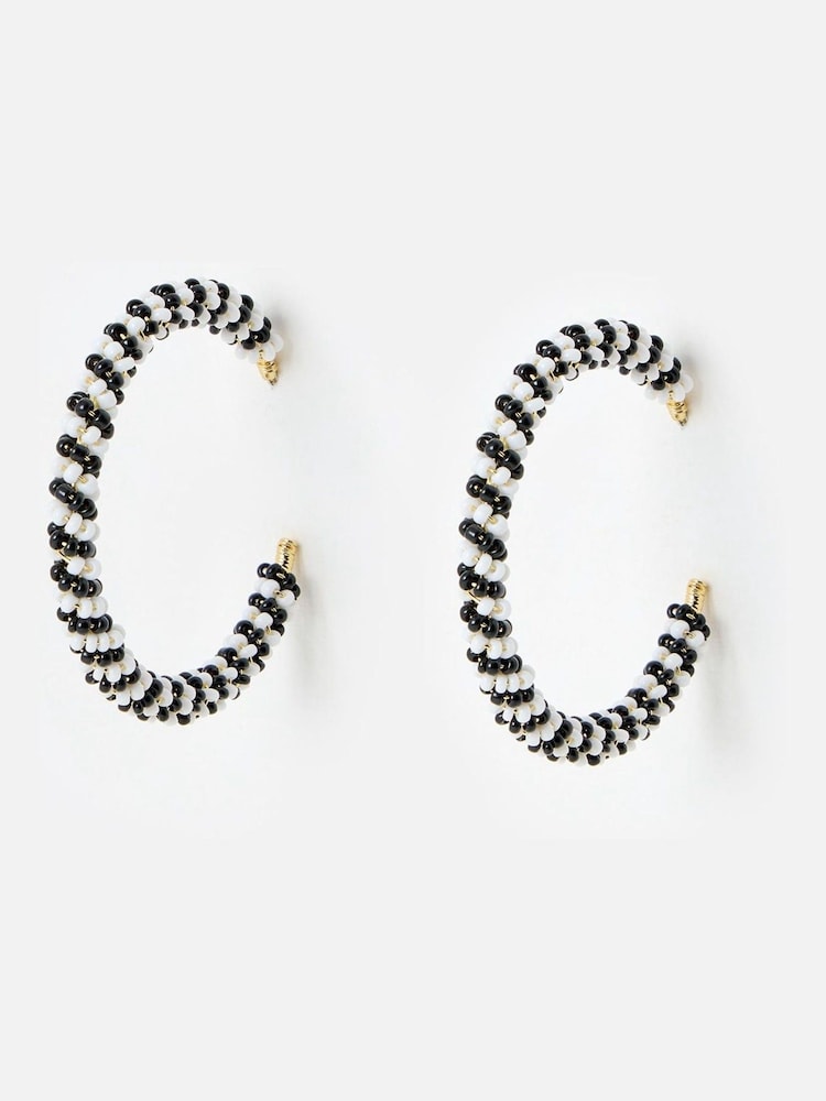Oliver Bonas Black Juniper Twist Beaded Hoop Earrings - Image 1 of 5