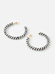 Oliver Bonas Black Juniper Twist Beaded Hoop Earrings - Image 2 of 5