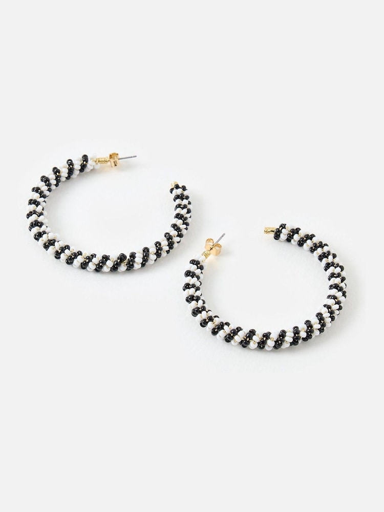 Oliver Bonas Black Juniper Twist Beaded Hoop Earrings - Image 2 of 5