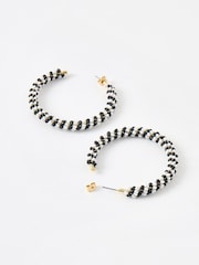 Oliver Bonas Black Juniper Twist Beaded Hoop Earrings - Image 3 of 5