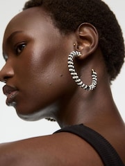 Oliver Bonas Black Juniper Twist Beaded Hoop Earrings - Image 5 of 5