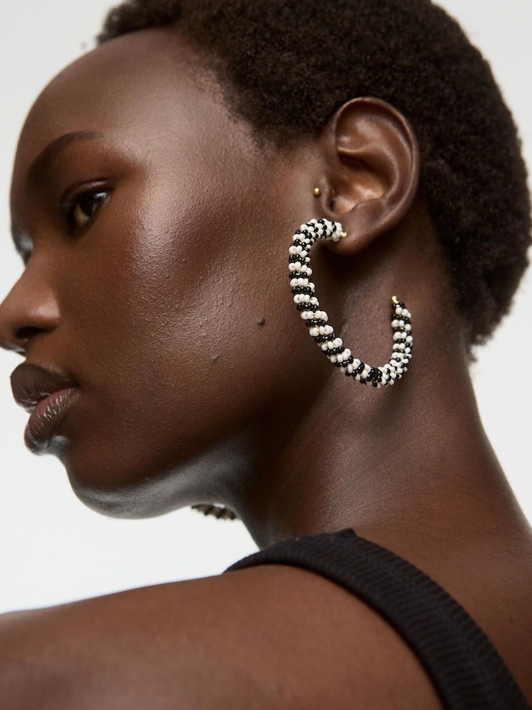 Oliver Bonas Black Juniper Twist Beaded Hoop Earrings - Image 5 of 5