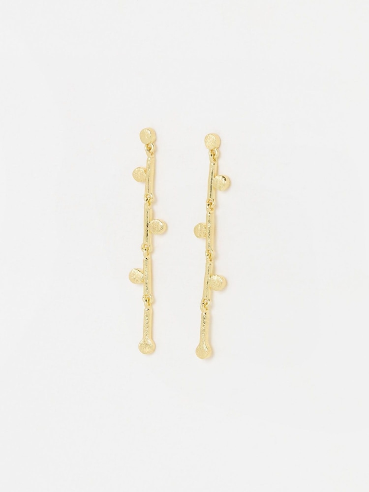 Oliver Bonas Gold Tone Iris Brushed Bar Chain Earrings - Image 1 of 5