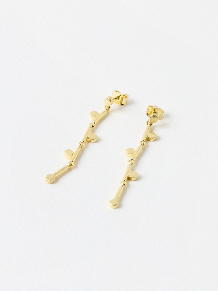 Oliver Bonas Gold Tone Iris Brushed Bar Chain Earrings - Image 2 of 5