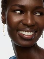 Oliver Bonas Gold Tone Iris Brushed Bar Chain Earrings - Image 5 of 5