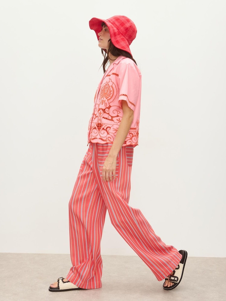 Oliver Bonas Red & Blue Striped Wide Leg Trousers - Image 2 of 7