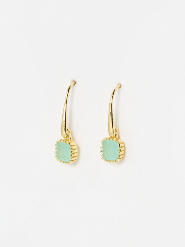 Oliver Bonas Blue Briar Gold Plated Aquamarine Drop Earrings - Image 1 of 5