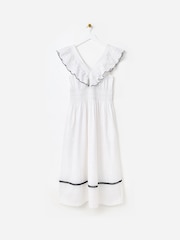 Oliver Bonas White & Black Broderie Frill V-Neck Midi Dress - Image 1 of 6