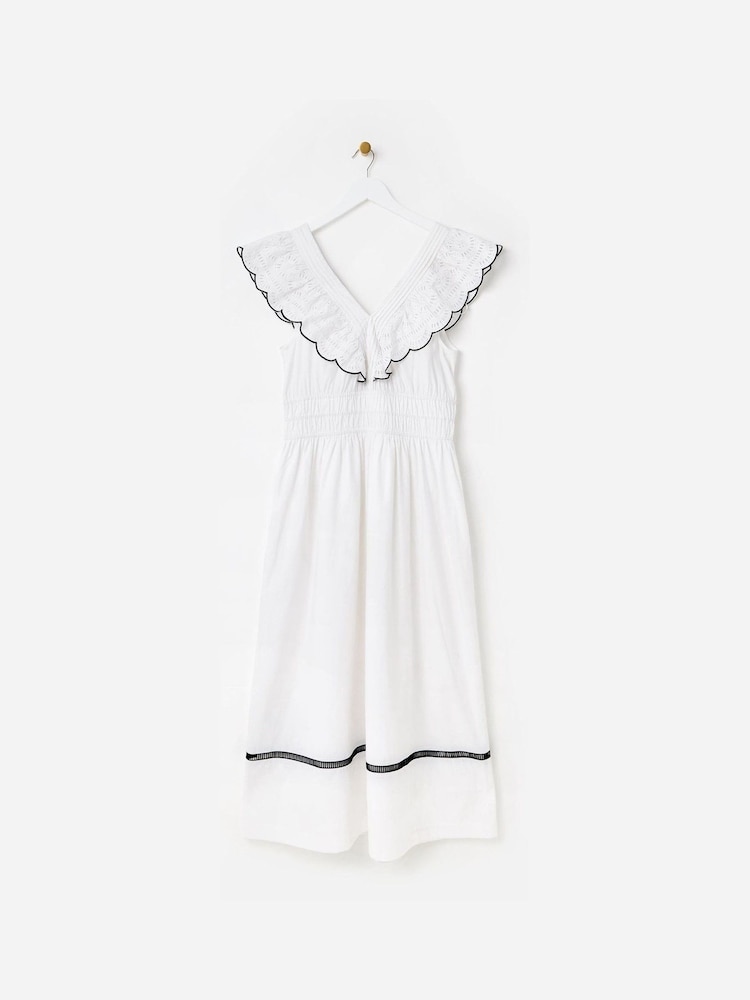 Oliver Bonas White & Black Broderie Frill V-Neck Midi Dress - Image 2 of 6