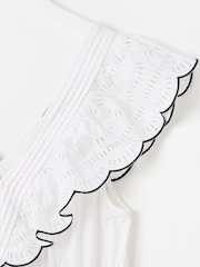 Oliver Bonas White & Black Broderie Frill V-Neck Midi Dress - Image 4 of 6