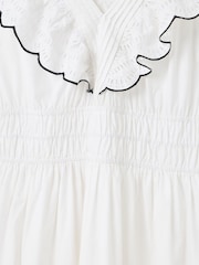 Oliver Bonas White & Black Broderie Frill V-Neck Midi Dress - Image 5 of 6