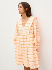 Oliver Bonas Orange Embroidered Seersucker Mini Dress - Image 1 of 7
