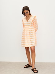 Oliver Bonas Orange Embroidered Seersucker Mini Dress - Image 2 of 7