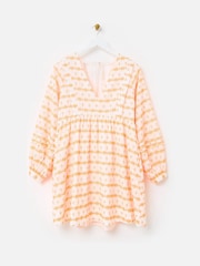 Oliver Bonas Orange Embroidered Seersucker Mini Dress - Image 3 of 7
