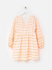 Oliver Bonas Orange Embroidered Seersucker Mini Dress - Image 4 of 7