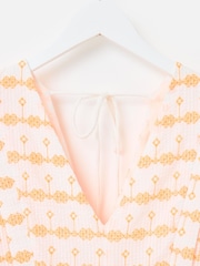 Oliver Bonas Orange Embroidered Seersucker Mini Dress - Image 5 of 7