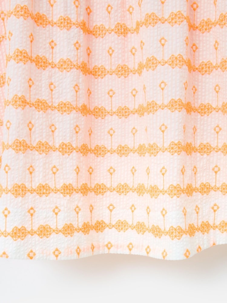 Oliver Bonas Orange Embroidered Seersucker Mini Dress - Image 7 of 7