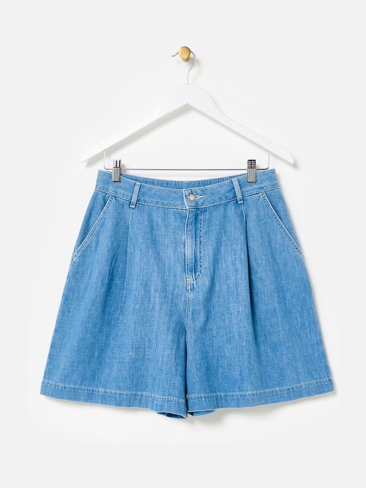 Oliver Bonas Blue Chambray City Shorts - Image 1 of 7 Oliver Bonas Blue Chambray City Shorts - Image 1 of 7