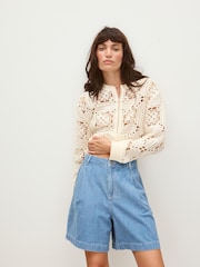 Oliver Bonas Blue Chambray City Shorts - Image 6 of 7