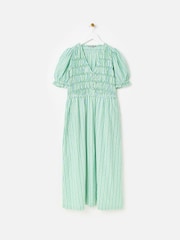 Oliver Bonas Green Stripe Smock Bodice Midi Dress - Image 1 of 6