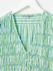 Oliver Bonas Green Stripe Smock Bodice Midi Dress - Image 4 of 6