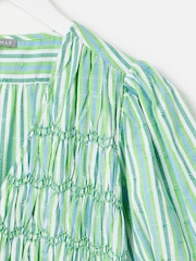 Oliver Bonas Green Stripe Smock Bodice Midi Dress - Image 5 of 6