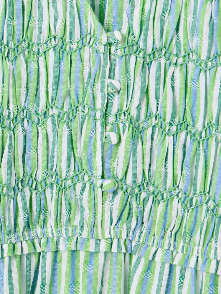 Oliver Bonas Green Stripe Smock Bodice Midi Dress - Image 6 of 6