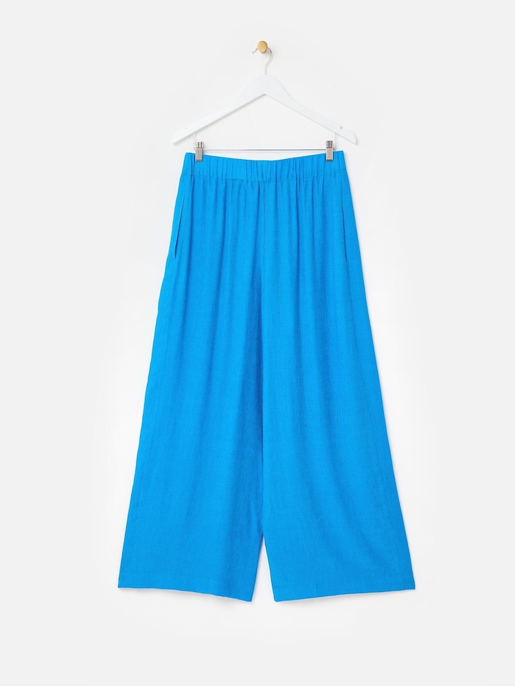 Oliver Bonas Blue Crinkled Wide Leg Trousers - Image 1 of 5