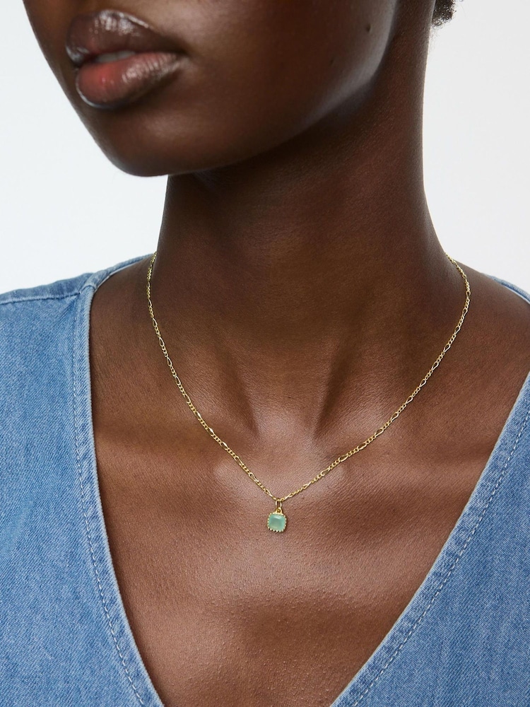 Oliver Bonas Blue Briar Gold Plated Aquamarine Pendant Necklace - Image 4 of 4