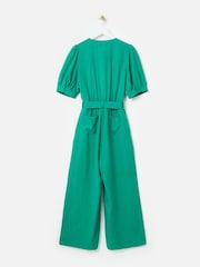 Oliver Bonas Green Puff Sleeve Tie Waist Jumpsuit - Image 2 of 6