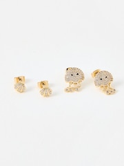 Oliver Bonas Gold Tone Maren Shell & Jellyfish Stud Earrings Set of 4 - Image 2 of 5