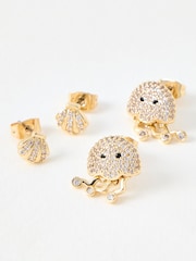 Oliver Bonas Gold Tone Maren Shell & Jellyfish Stud Earrings Set of 4 - Image 4 of 5