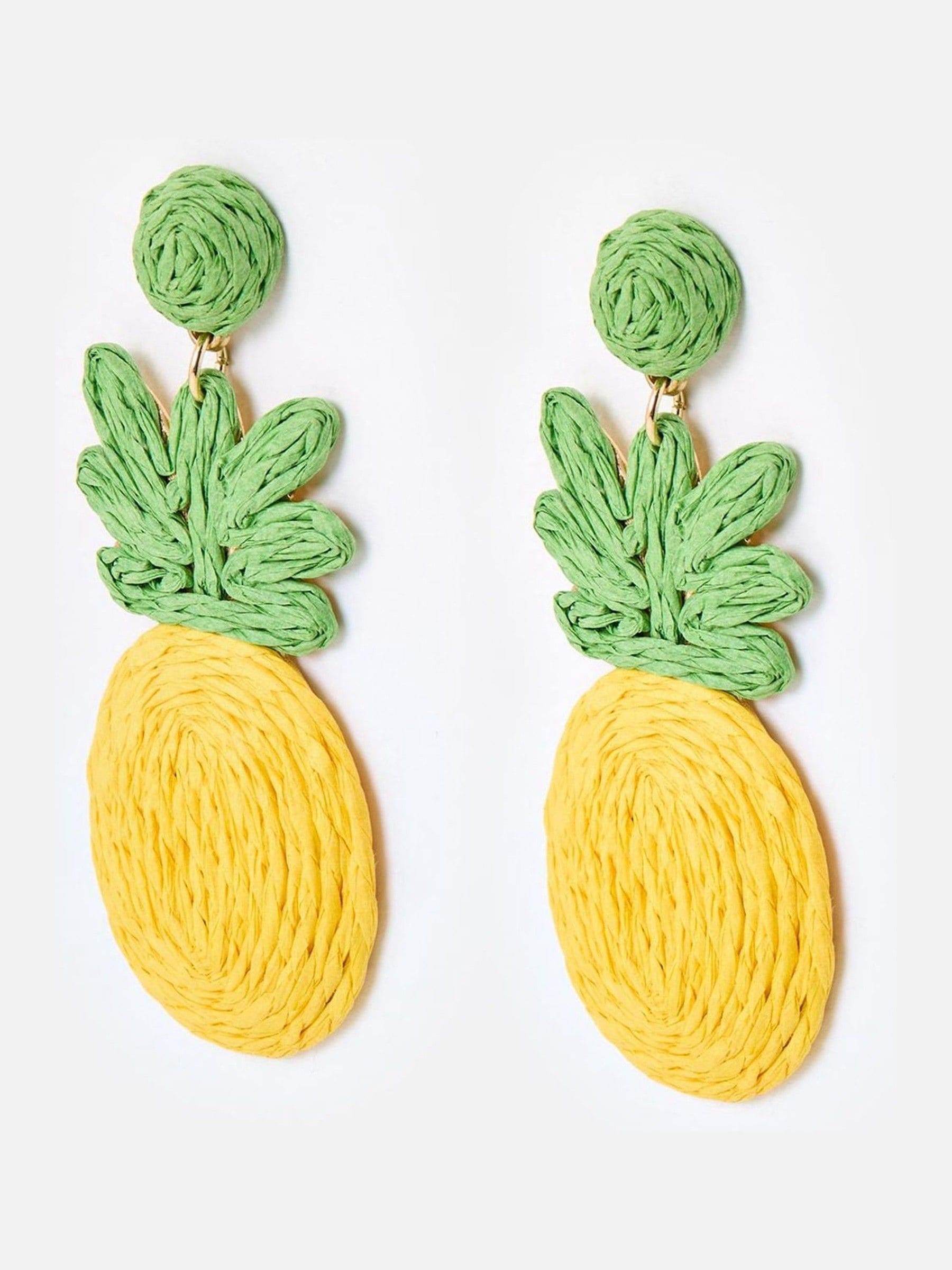Oliver Bonas Yellow Penny Pineapple Raffia Statement Earrings