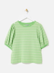 Oliver Bonas Green Striped Puff Sleeve T-Shirt - Image 3 of 7