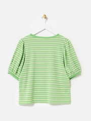 Oliver Bonas Green Striped Puff Sleeve T-Shirt - Image 4 of 7