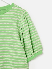 Oliver Bonas Green Striped Puff Sleeve T-Shirt - Image 6 of 7