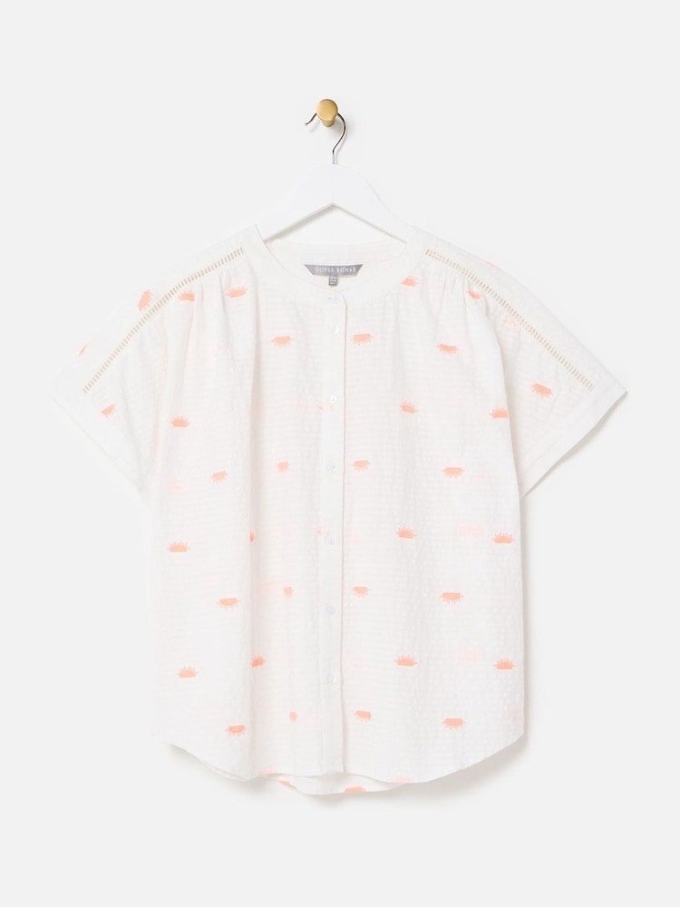 Oliver Bonas White Sun Embroidered Short Sleeve Shirt - Image 1 of 5