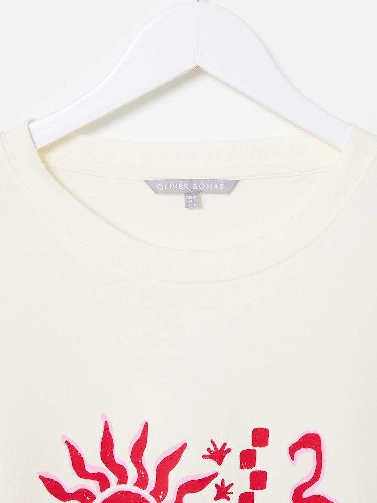 Oliver Bonas White Ola Del Mar Graphic Print T-Shirt - Image 3 of 5