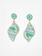 Oliver Bonas Blue Cerys Sequin Beaded Shell Statement Earrings - Image 1 of 5