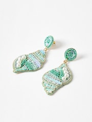 Oliver Bonas Blue Cerys Sequin Beaded Shell Statement Earrings - Image 2 of 5