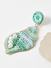 Oliver Bonas Blue Cerys Sequin Beaded Shell Statement Earrings - Image 4 of 5