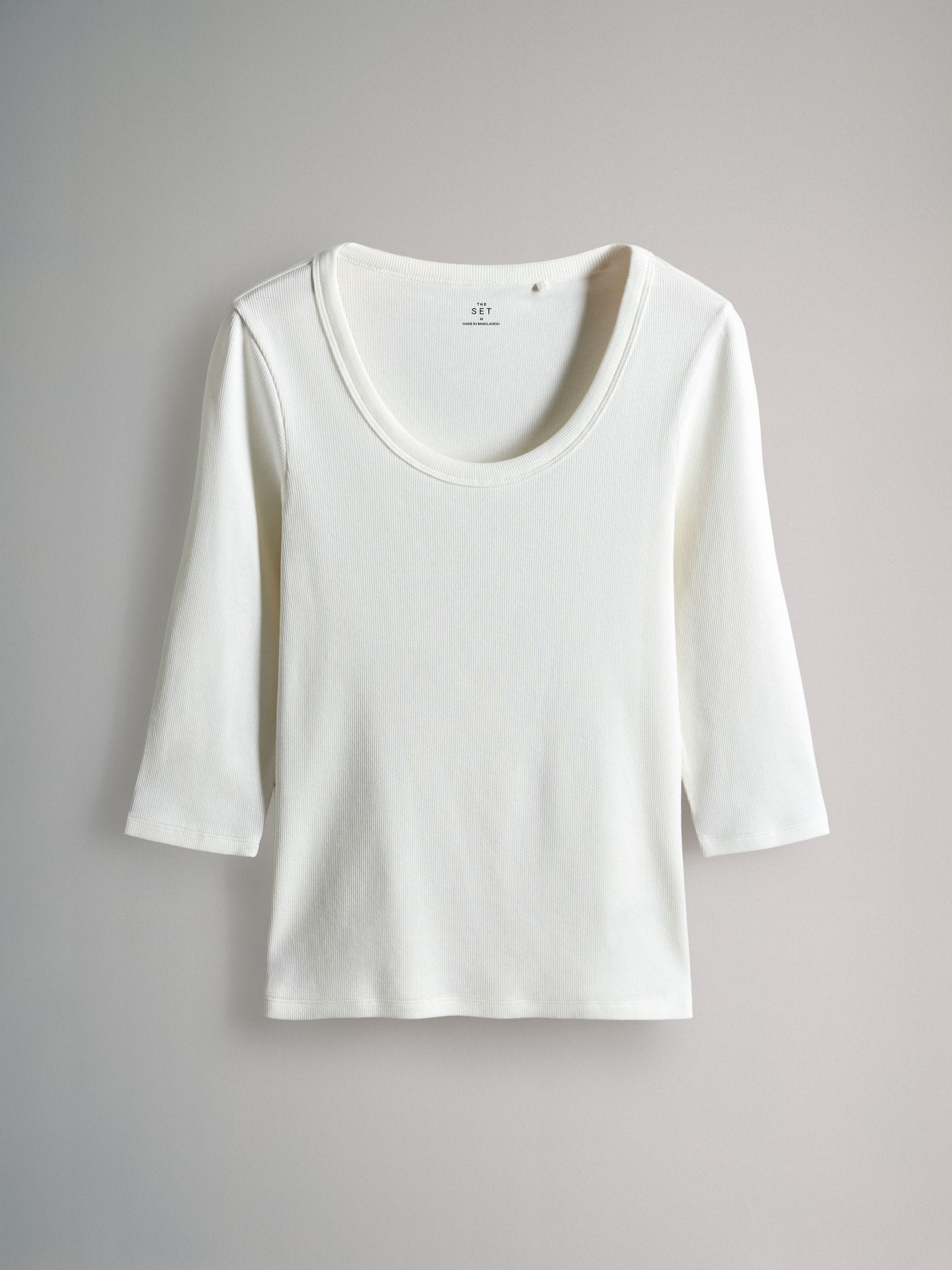 Buy The Set 4 Pack Scoop Neck 3/4 Sleeve Ribbed T-Shirts Brown