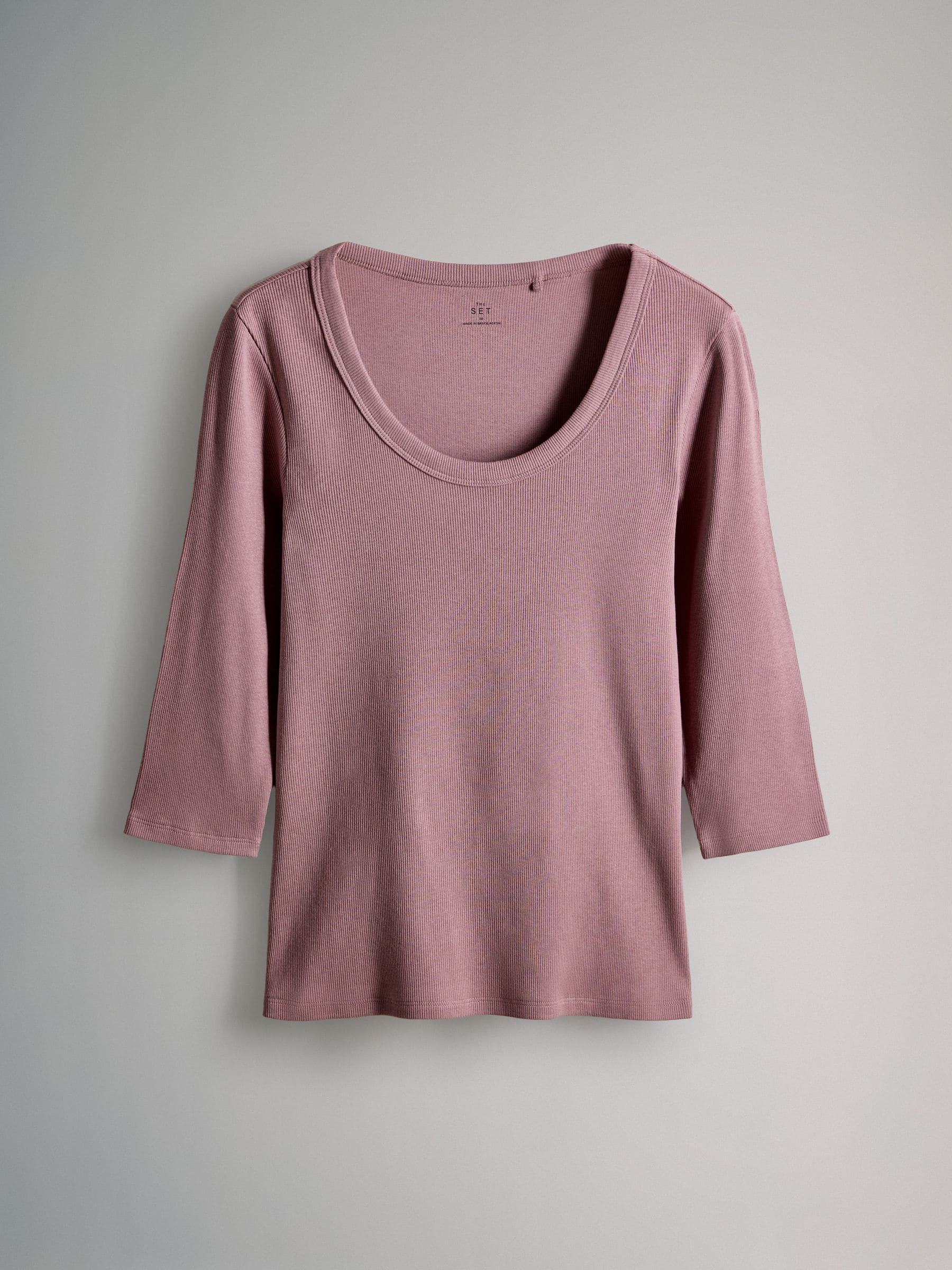 Buy The Set 4 Pack Scoop Neck 3/4 Sleeve Ribbed T-Shirts Brown